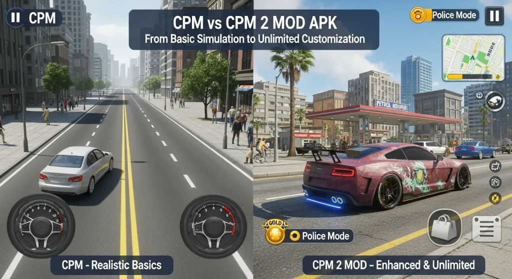Car Parking Multiplayer is a realistic parking simulation set in an open-world environment to enhance parking skills, allow car customization, and facilitate real-time multiplayer races. Car Parking Multiplayer 2 Mod APK offers advanced customization, unlimited money and gold for immediate upgrades, and extra challenges like police mode and complex environments, creating a more engaging player experience.