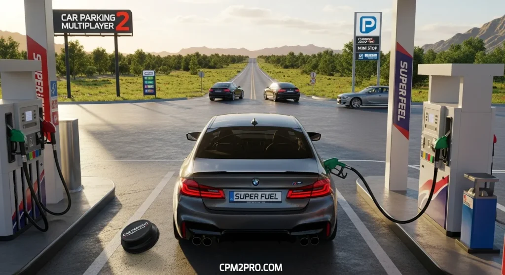 Unlimited fuel is available in the Car Parking Multiplayer 2 Mod APK, allowing you to drive without worrying about running out of gas. This feature enhances gameplay, enabling long drives. You can easily get petrol while playing, as petrol pumps on the road provide cheaper, pure fuel.