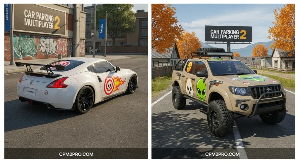 You can use various animations and emojis to enhance the beauty of your car. Emojis add extra excitement to the Car Parking Multiplayer 2 APK game. You can set different emojis on your vehicle, such as a weapon, dog, or doll.